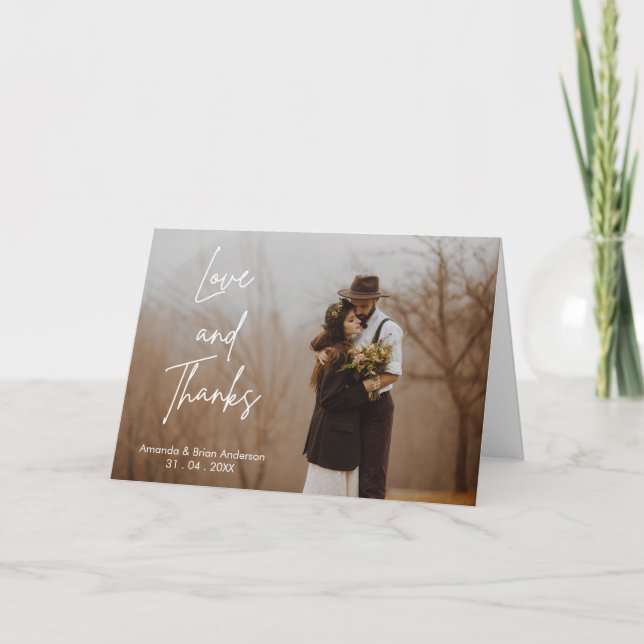 Minimalist Photo Wedding Folding Thank You Card (Front)