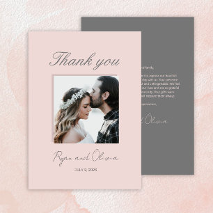 Minimalist Photo Wedding grey pink customised Thank You Card