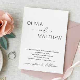 Minimalist Photo Wedding + QR Code Black & White Invitation