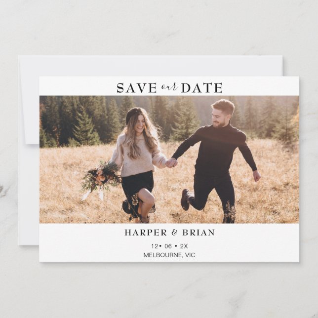 Minimalist Photo Wedding Save The Date Card (Front)
