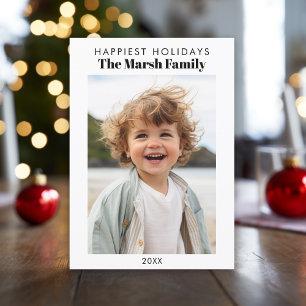 Minimalist Photo White Border Handwritten Happiest Holiday Card
