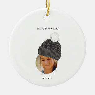 Minimalist Photo with Black Hat Christmas Ceramic Ornament