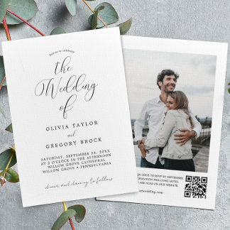 Minimalist Photo with QR Code Wedding Invitation