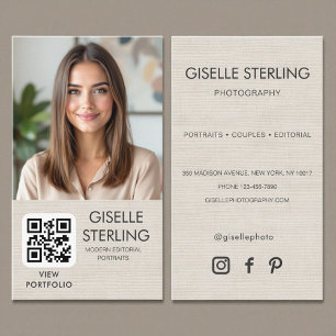 Minimalist Photographer Linen Photo QR Code Business Card