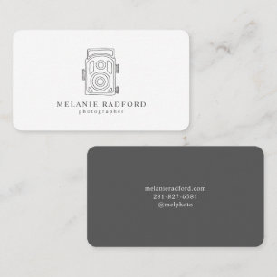 Minimalist Photographer White Grey Vintage Camera Business Card