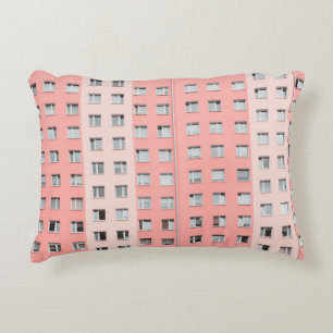 MINIMALIST PHOTOGRAPHY OF PINK HIGH-RISE BUILDING DECORATIVE CUSHION
