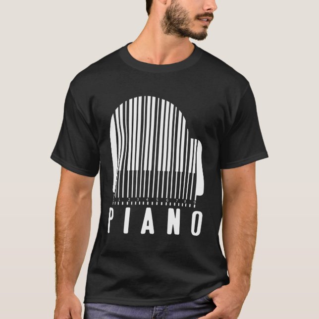 Minimalist Piano Barcode Style Music Lover Humor T-Shirt (Front)