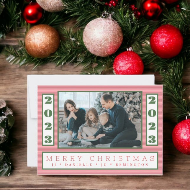 Minimalist Pin Stripe Christmas Photo Year Holiday Card (Creator Uploaded)