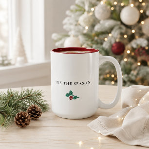 Minimalist Pine Branch Christmas – ’Tis The Season Two-Tone Coffee Mug