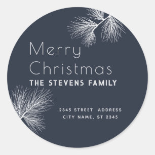 Minimalist pine branch  Merry Christmas Classic Round Sticker