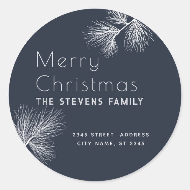 Minimalist pine branch  Merry Christmas Classic Round Sticker (Front)