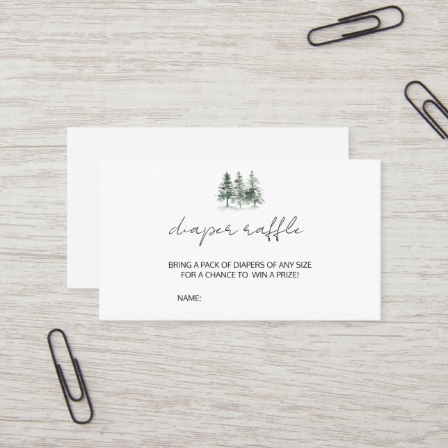 Minimalist Pine Tree Baby Shower Diaper Raffle Business Card (Front/Back In Situ)