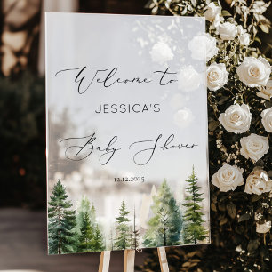 Minimalist pine tree forest baby shower Welcome Acrylic Sign