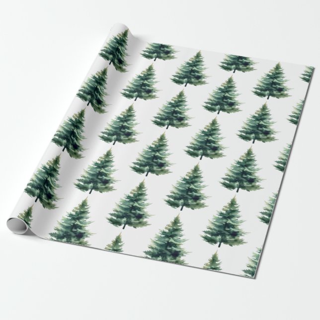 Minimalist Pine Tree Green Christmas Holiday Wrapping Paper (Unrolled)