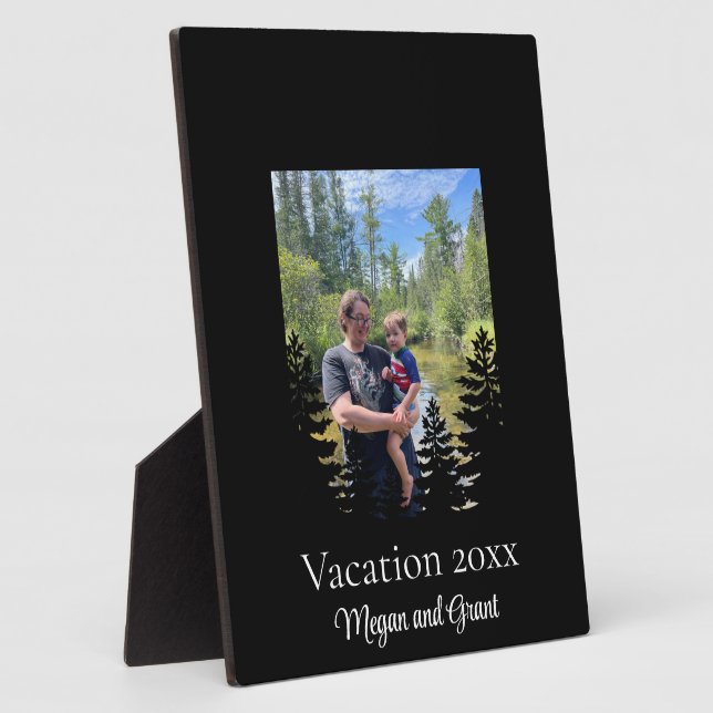 Minimalist pine tree silhouette personalise photo  plaque (Side)