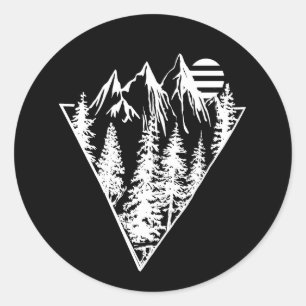 Minimalist pine trees forest scene classic round sticker