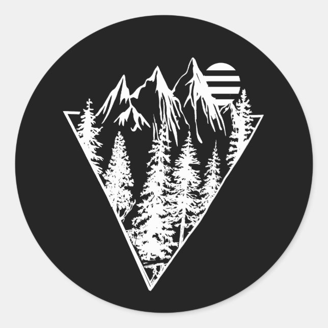 Minimalist pine trees forest scene classic round sticker (Front)