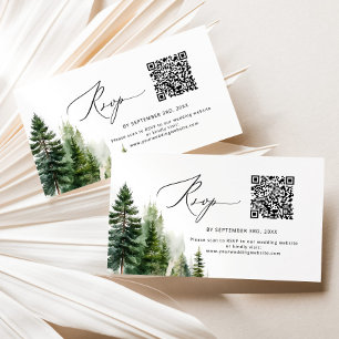 Minimalist pine trees QR code wedding RSVP Enclosure Card