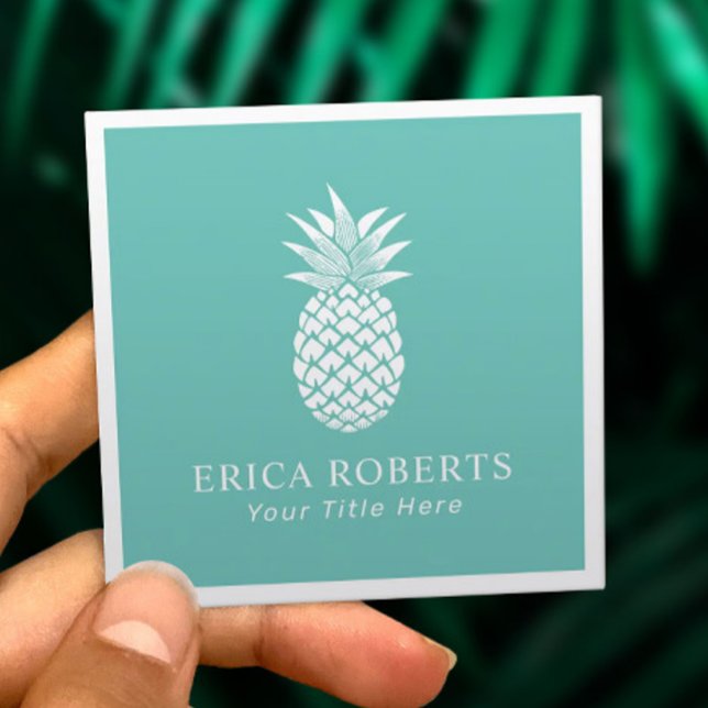 Minimalist Pineapple Logo Turquoise Square Business Card (Creator Uploaded)