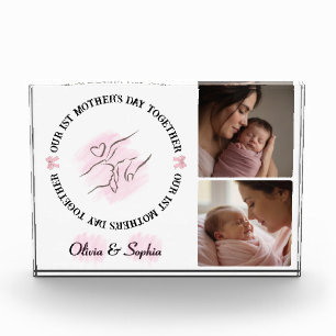 Minimalist Pink 1st Mother's Day Custom Keepsake Photo Block