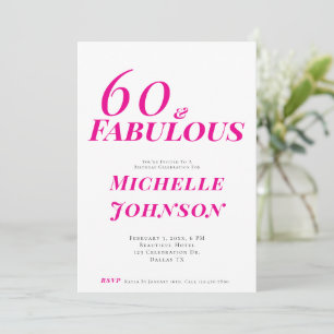 Minimalist Pink 60 & Fabulous 60th Birthday Party Invitation