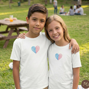 Minimalist Pink and Blue Watercolor Heart Graphic T-Shirt