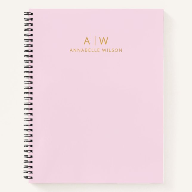 Minimalist Pink and Gold Modern Monogram Notebook (Front)