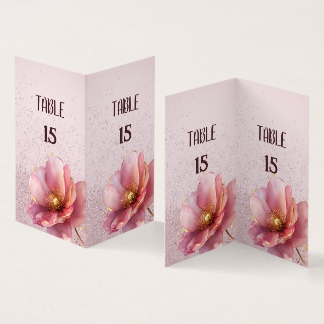 Minimalist Pink and Gold Poppy Wedding Business Card (Inside and Outside)