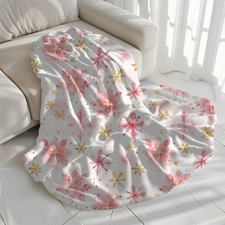 Minimalist Pink and Gold Winter Snowflakes Sherpa Blanket