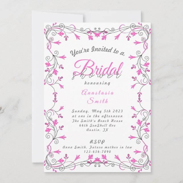 Minimalist Pink and Grey Bridal Shower Invitation (Front)