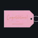 Minimalist Pink and Orange Custom Congratulations Gift Tags<br><div class="desc">A sophisticated and timeless gift tag featuring a soft pink background with elegant script and modern typography in orange. Perfect for adding a personalised touch to wedding gifts,  baby showers,  graduations,  or any celebratory occasion. Customise with your family name or message for a stylish and thoughtful finishing touch.</div>