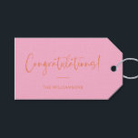 Minimalist Pink and Orange Custom Congratulations Gift Tags<br><div class="desc">A sophisticated and timeless gift tag featuring a soft pink background with elegant script and modern typography in orange. Perfect for adding a personalised touch to wedding gifts,  baby showers,  graduations,  or any celebratory occasion. Customise with your family name or message for a stylish and thoughtful finishing touch.</div>