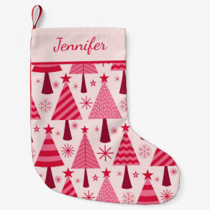 Minimalist Pink and Red Christmas Trees Custom Small Christmas Stocking