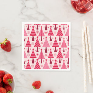 Minimalist  Pink and Red Christmas Trees Pattern  Napkin