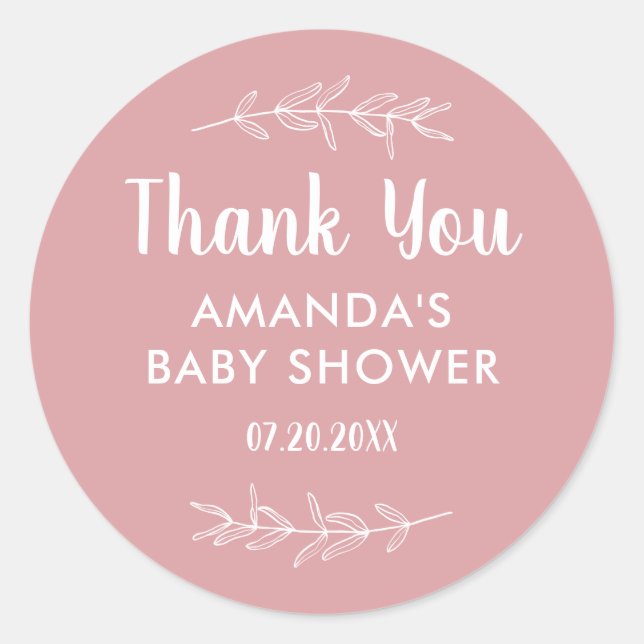 Minimalist Pink Baby Shower Thank You Classic Round Sticker (Front)