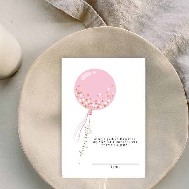 Minimalist Pink Balloon Diaper Raffle Baby Shower Enclosure Card (Minimalist Pink Balloon Diaper Raffle Baby Shower Enclosure Card)