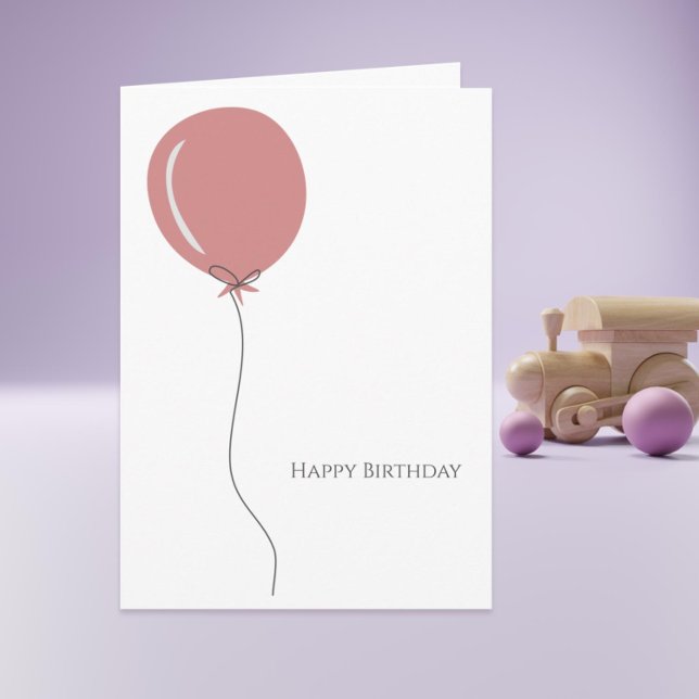 Minimalist Pink Balloon Happy Birthday Greeting Card (Cute minimalist balloon happy birthday card
)