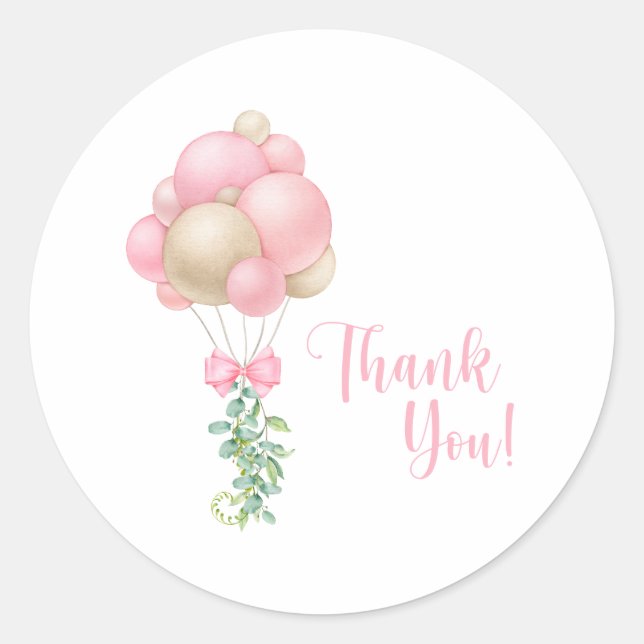 Minimalist Pink Balloons Girl Baby Shower Classic Round Sticker (Front)