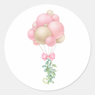Minimalist Pink Balloons Girl Baby Shower Classic Round Sticker