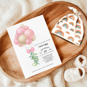 Minimalist Pink Balloons Girl Baby Shower Invitation