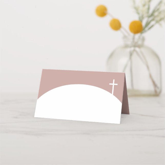 Minimalist pink baptism place cards (Back)