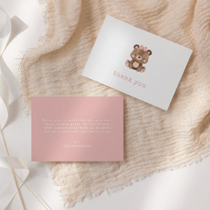 Minimalist Pink Bear Girl Baby Shower Thank You Card