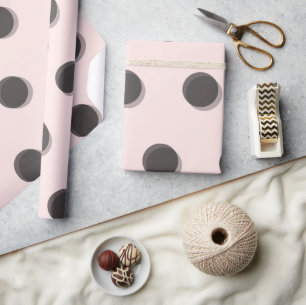 Minimalist Pink/Black Bokeh Polka Dots Pattern Wrapping Paper