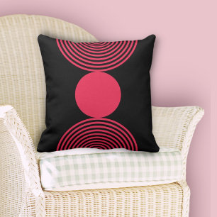 Minimalist Pink & Black Geometric Circles Cushion