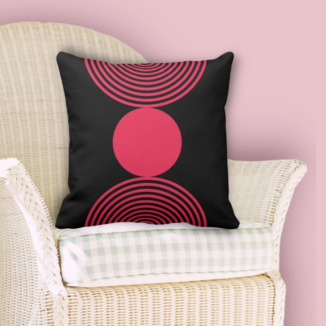Minimalist Pink & Black Geometric Circles Cushion (Minimalist Pink & Black Geometric Circle Pattern Throw Pillow, Dining Room)