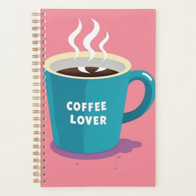 Minimalist Pink Blue Coffee cup lover  Planner (Front)