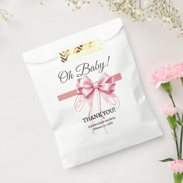 Minimalist Pink Bow Baby Shower Favour Bag (Sealed)