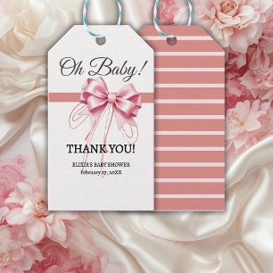 Minimalist Pink Bow Baby Shower Gift Tags