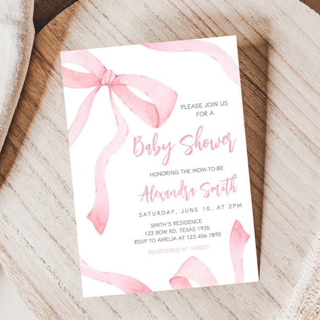 Minimalist Pink Bow Baby Shower Invitation (Coquette Baby Shower Invitation)