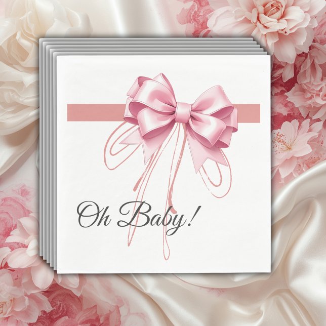 Minimalist Pink Bow Baby Shower Napkin (Creator Uploaded)
